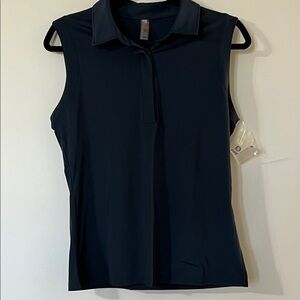 Mono B Women's Sleeveless Polo Blouse - Dark Blue